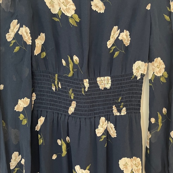 Reformation Navy Floral Long Sleeve Dress. - Picture 9 of 11